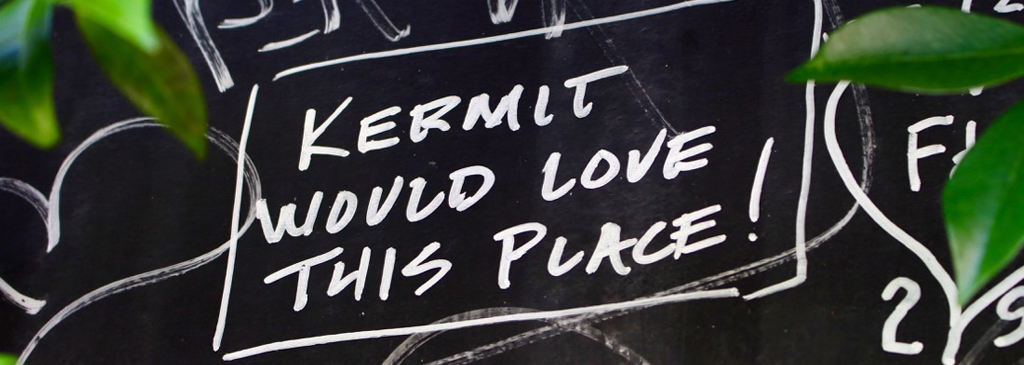 A message from a visitor on the blackboard : Kermitt would love this place !